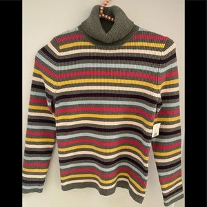 BNWT Girl’s Cotton Blend Multi-Stripe Ribbed Turtleneck Sweater - SIZE L (14)